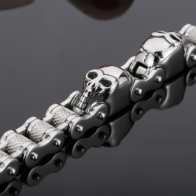 skull bike chain titanium steel bracelet, view 4 - MRSLM