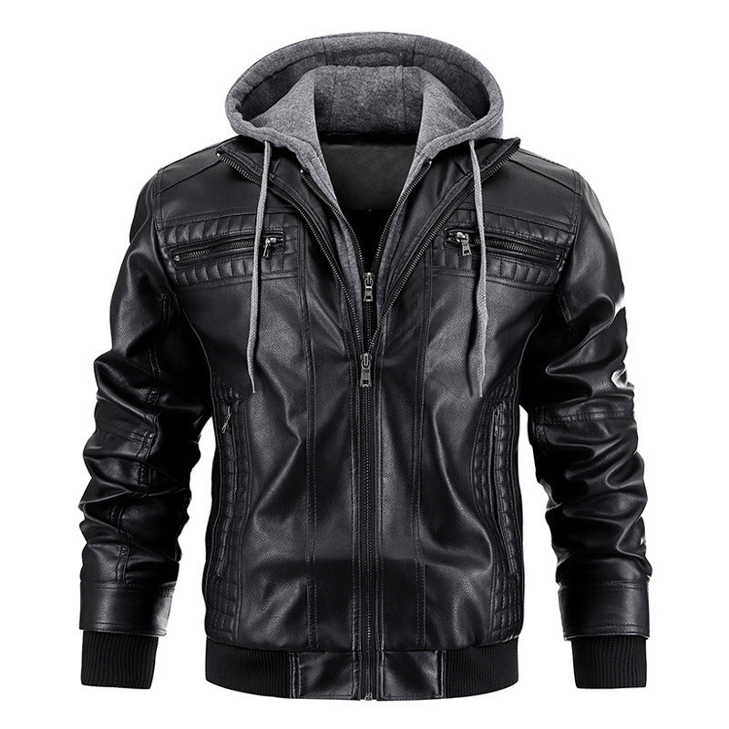 hooded pu leather jacket men - MRSLM