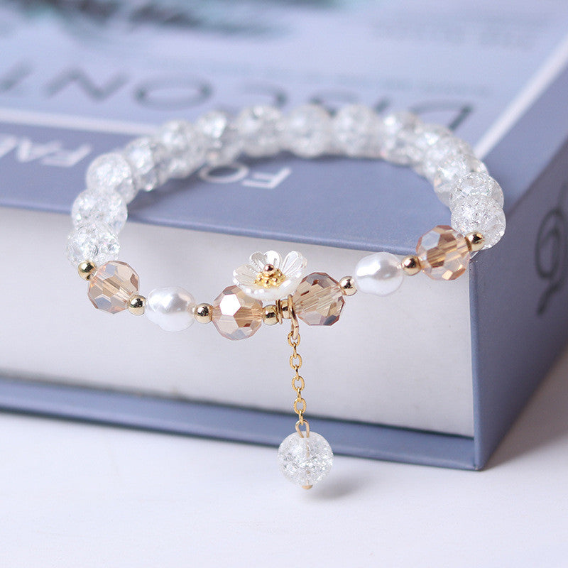 purple beaded white flower bracelet, view 3 - MRSLM