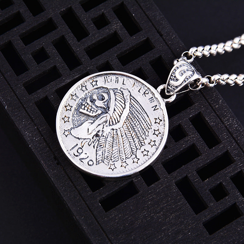 retro 925 silver feather pendant, view 3 - MRSLM