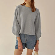 lantern sleeve cotton pullover, view 8 - MRSLM