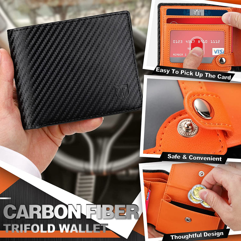 men's carbon fiber leather trifold wallet, view 3 - MRSLM