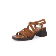 open toe chunky heel leather sandals, view 4 - MRSLM