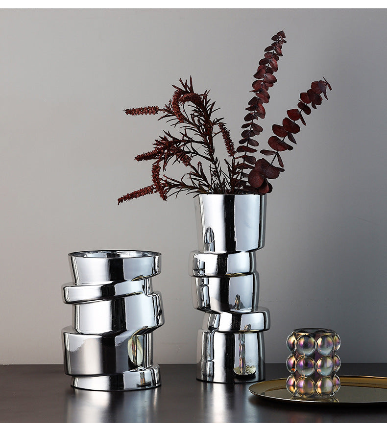 electroplated silver glass small vase, view 2 - MRSLM