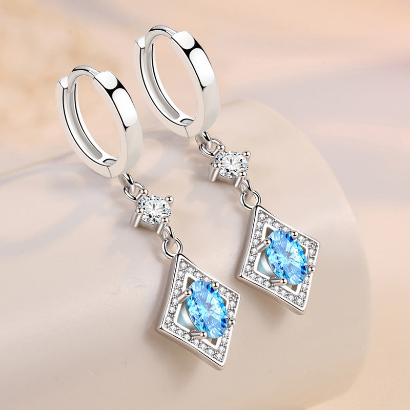 sterling silver oval stone earrings, view 3 - MRSLM