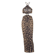 women's leopard print halter backless dress, view 4 - MRSLM