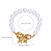 gold bowknot bracelet with imitation pearls, view 6 - MRSLM