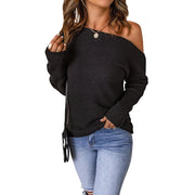 women's one-shoulder knit sweater pullover, view 3 - MRSLM