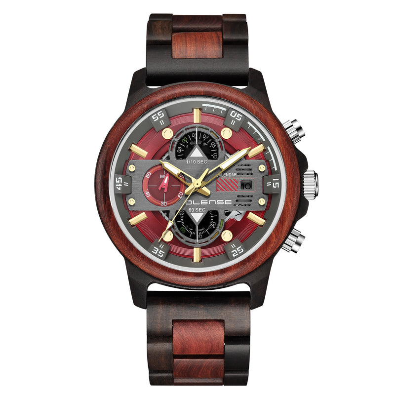 men's natural wood quartz watch, view 3 - MRSLM