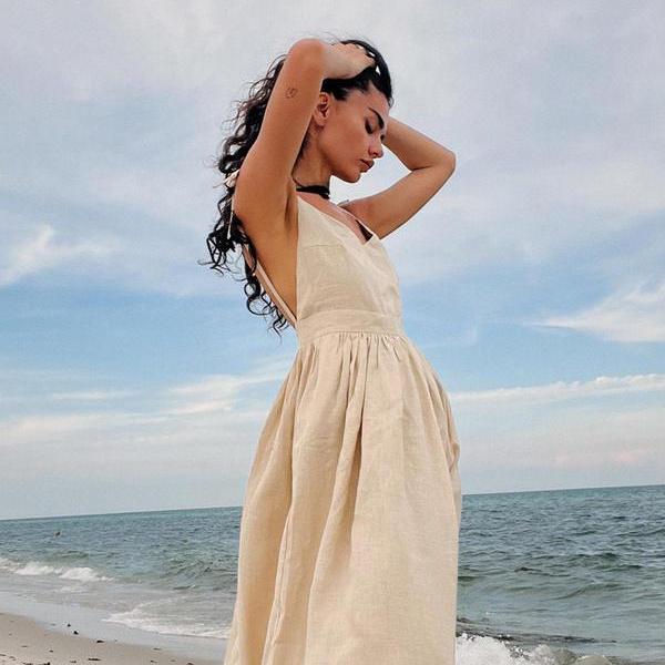 summer breeze cotton v-neck midi dress - MRSLM