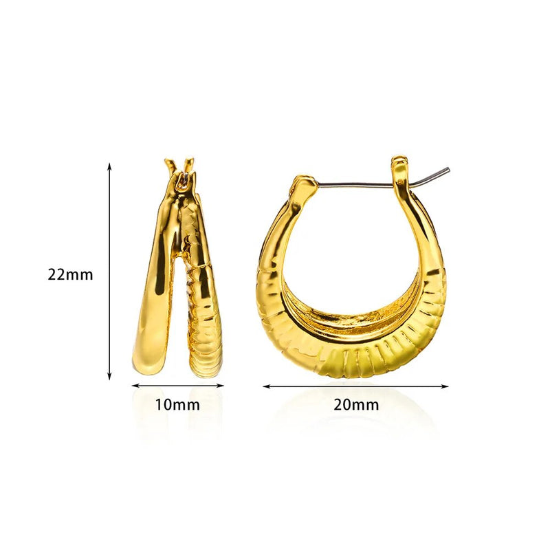 Gold color stainless steel hoop earrings, view 2 - MRSLM