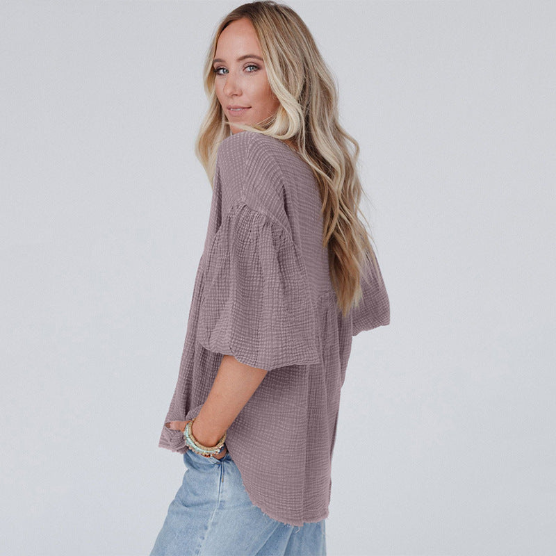 women's loose puff sleeve pullover top, view 5 - MRSLM
