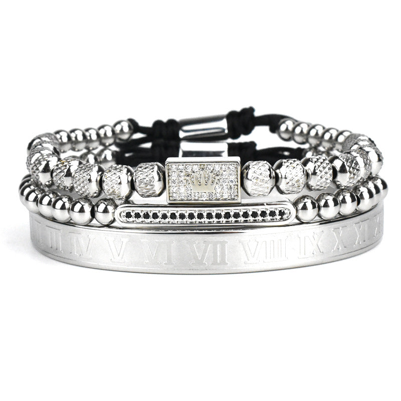 men's stainless steel roman numerals bracelet set, view 5 - MRSLM