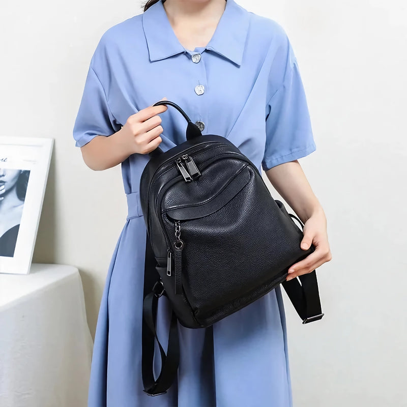 black cowhide leather backpack, view 4 - MRSLM