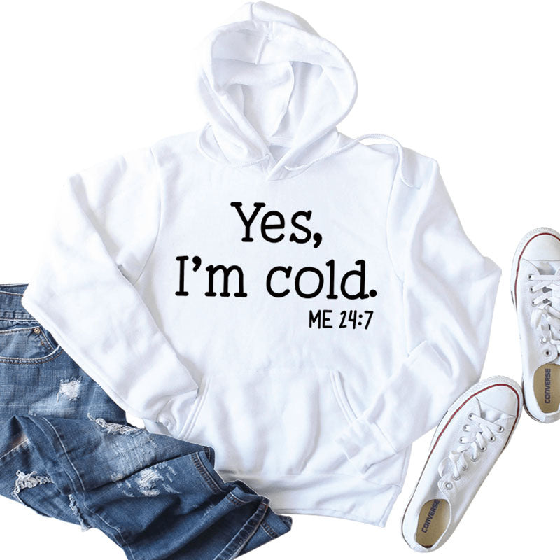 yes i'm cold letter print hoodie, view 17 - MRSLM
