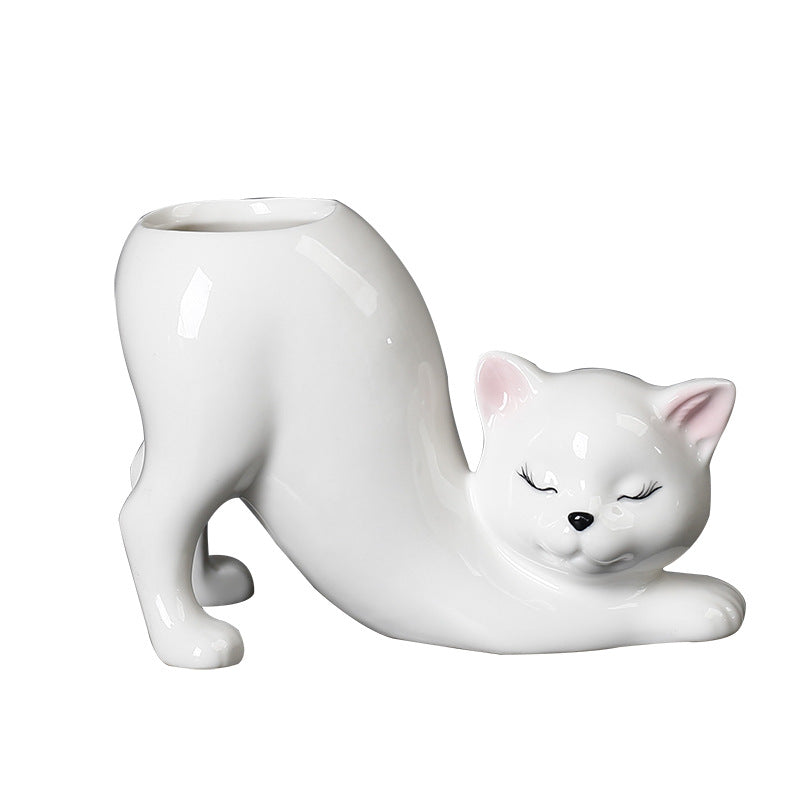 cat tail porcelain flower pot, view 9 - MRSLM