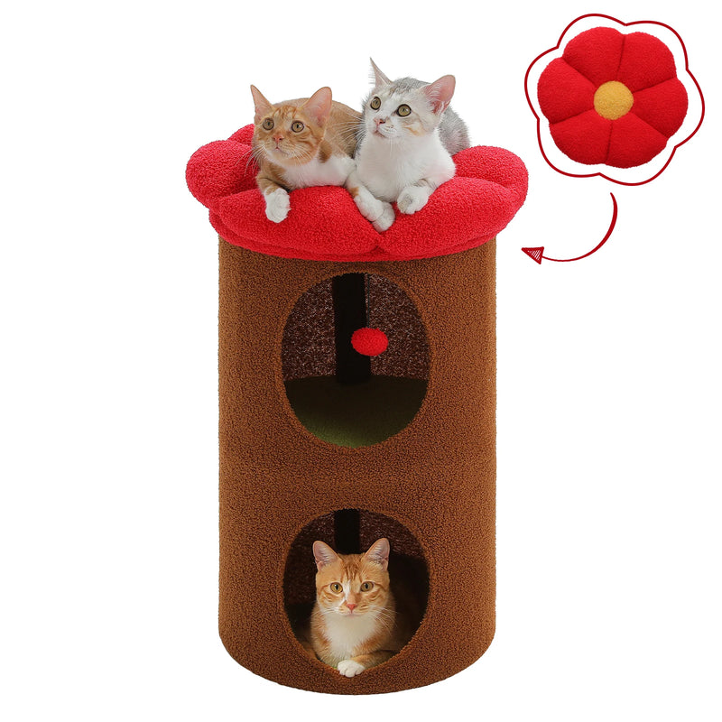 cozy flower cat house with pompom ball, view 2 - MRSLM