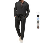 men's solid long-sleeve top and trousers set, view 4 - MRSLM
