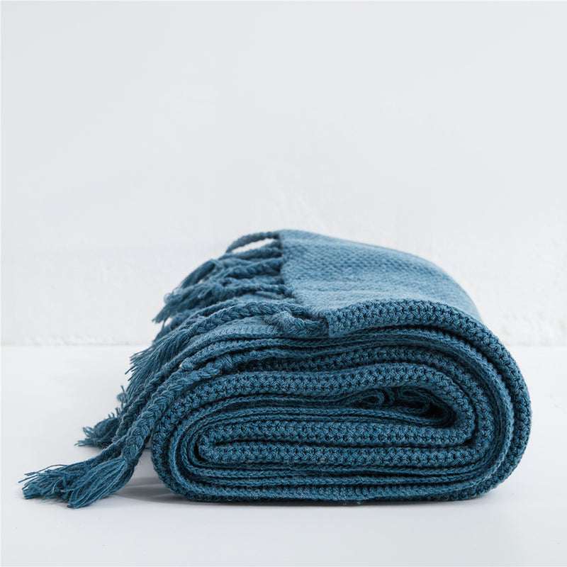 nordic wool knitted tassel blanket, view 3 - MRSLM