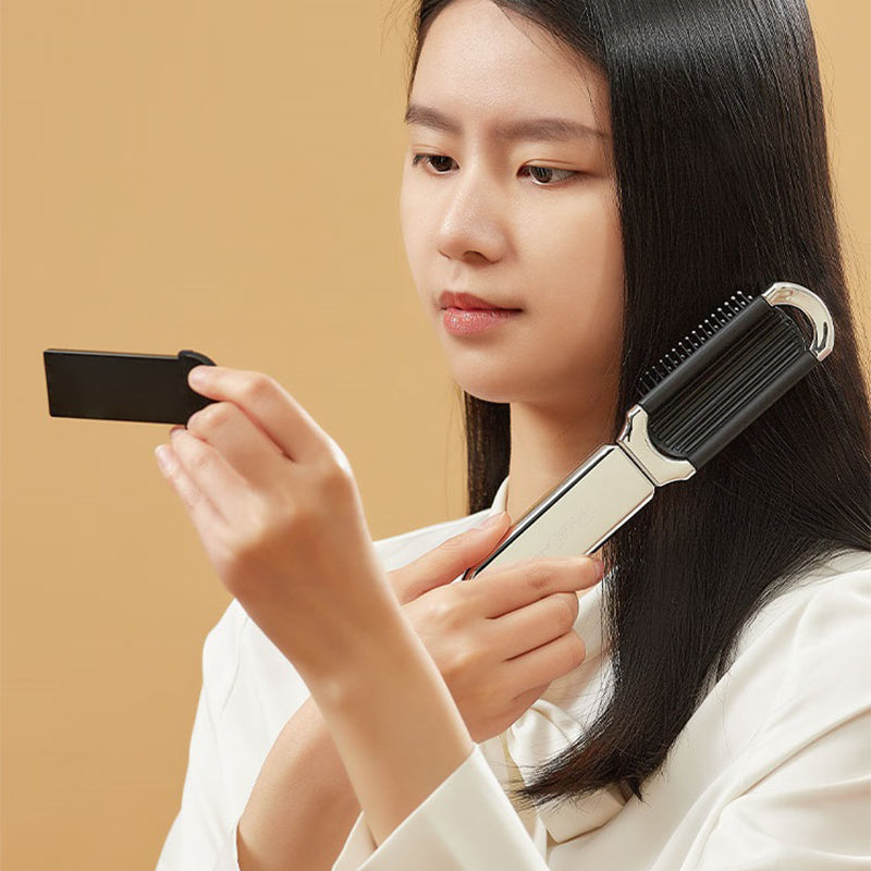 portable foldable hair brush with mirror, view 4 - MRSLM