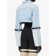 Short denim jacket with belt, view 4 - MRSLM