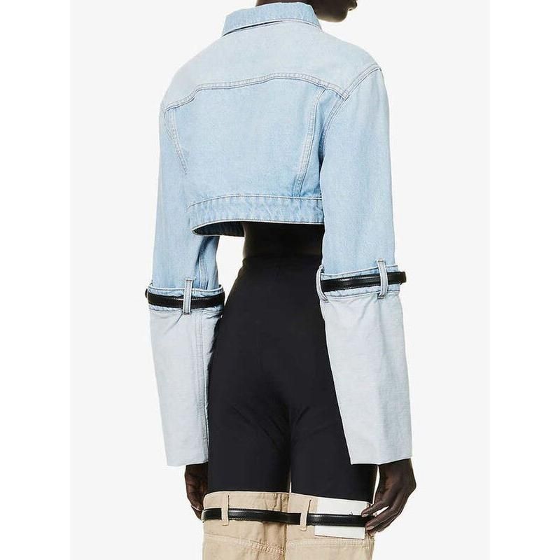 Short denim jacket with belt, view 4 - MRSLM