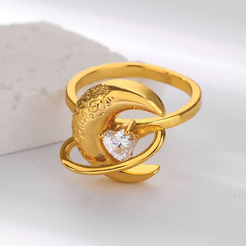 gold sun moon ring, view 9 - MRSLM