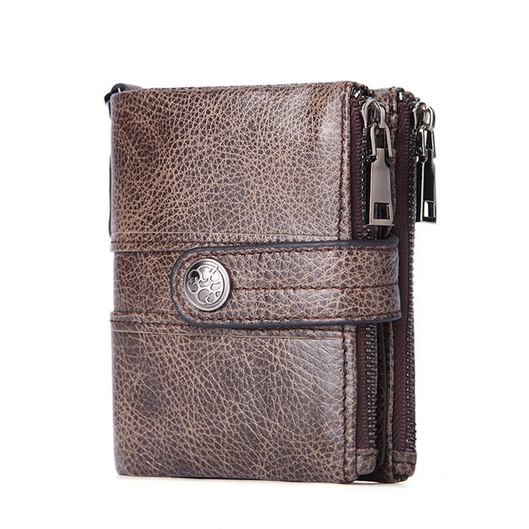 retro cowhide zipper wallet, view 5 - MRSLM