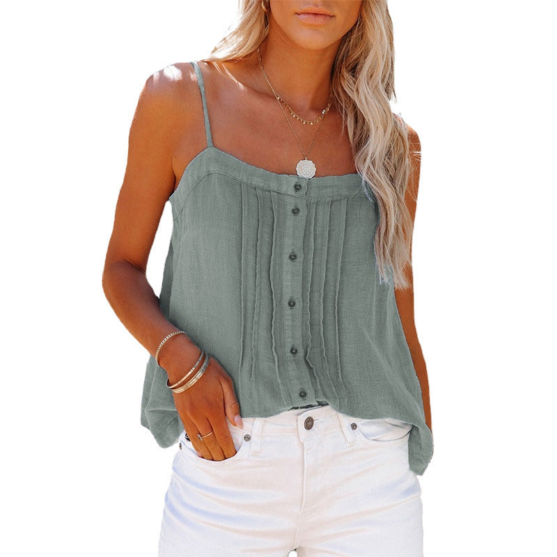 women's square collar button camisole denim vest, view 5 - MRSLM