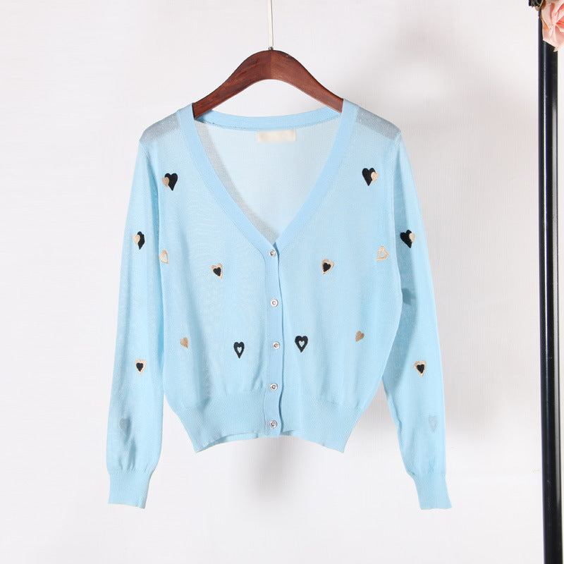 embroidered v-neck ice silk knit cardigan, view 3 - MRSLM