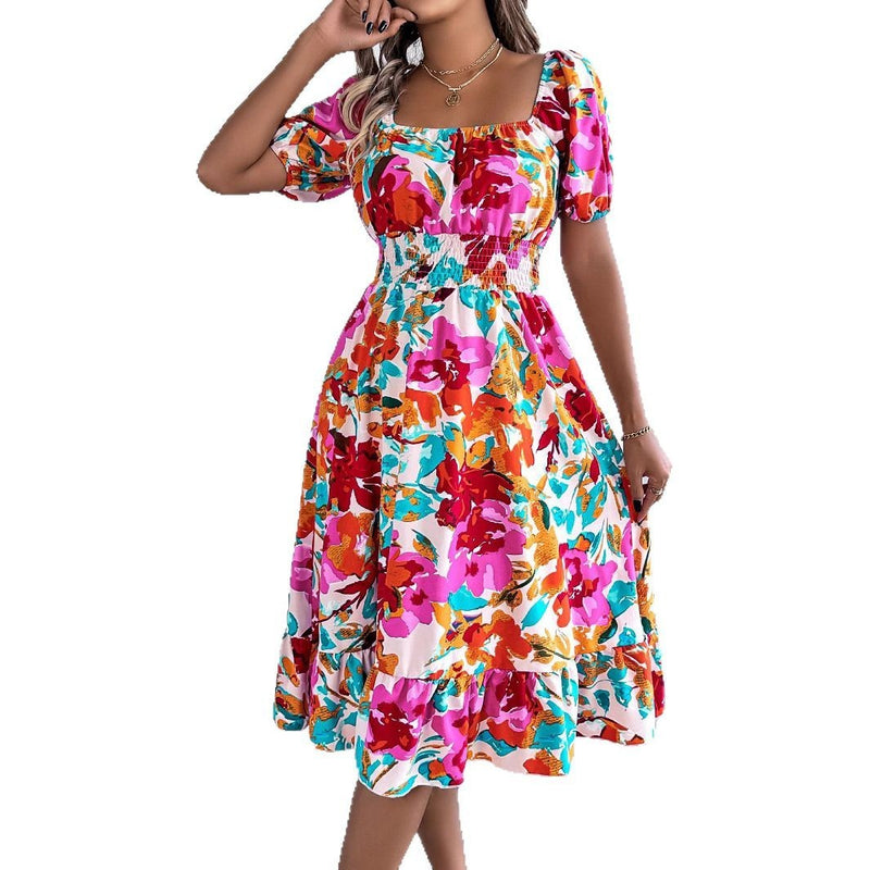 Square collar ruffle A-line dress, view 5 - MRSLM