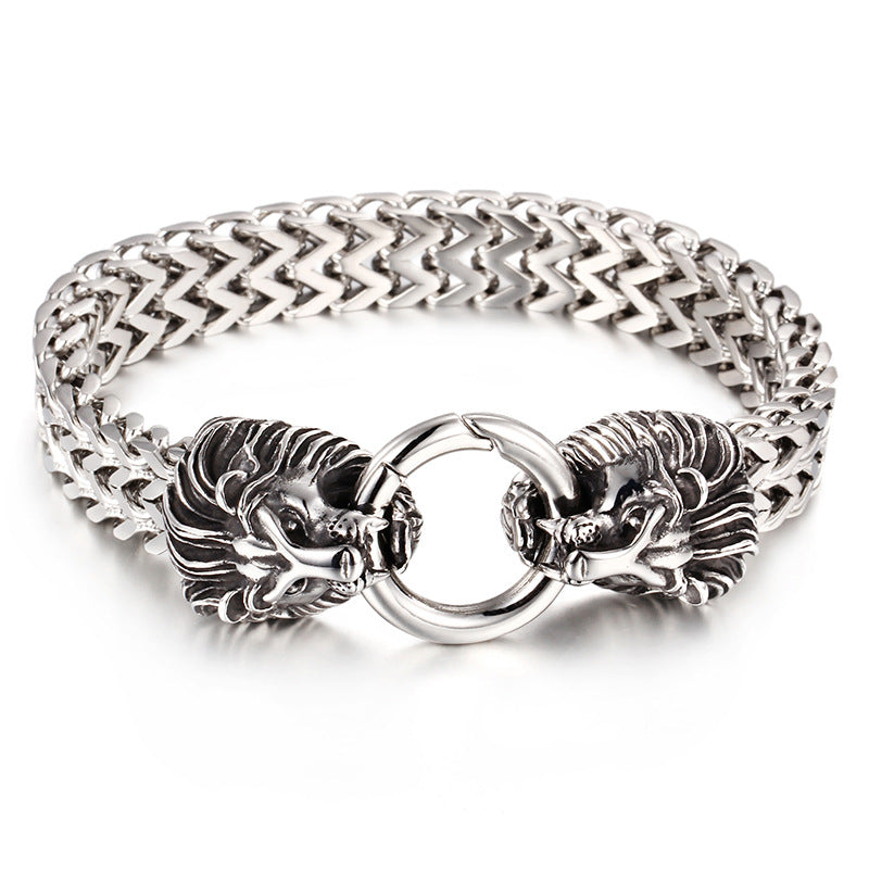 men's stainless steel lion head bracelet, view 2 - MRSLM