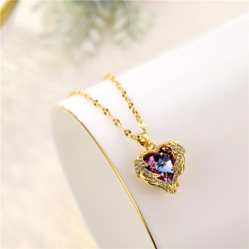 golden ocean heart titanium steel necklace, view 8 - MRSLM