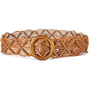 boho woven belt with wooden buckle, view 4 - MRSLM