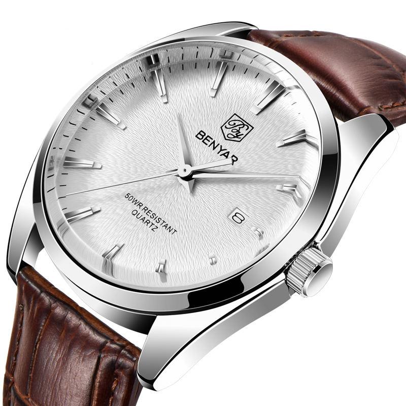 men's leather band quartz watch, view 2 - MRSLM