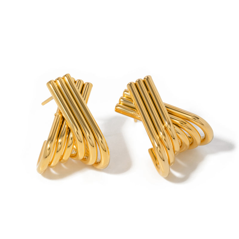 gold plated X-shaped earrings, view 8 - MRSLM
