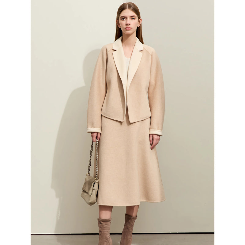 women's wool blend lapel coat, view 3 - MRSLM