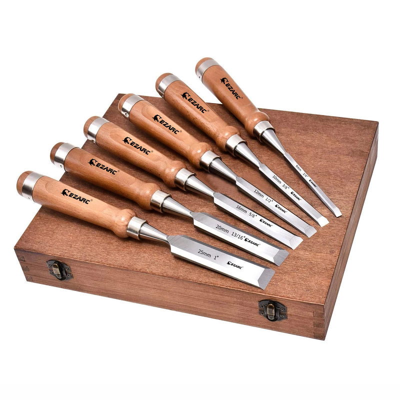 6-piece wood chisel set with wooden case, view 2 - MRSLM