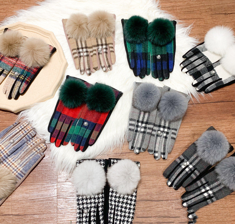 women's plaid wool cashmere gloves, view 7 - MRSLM