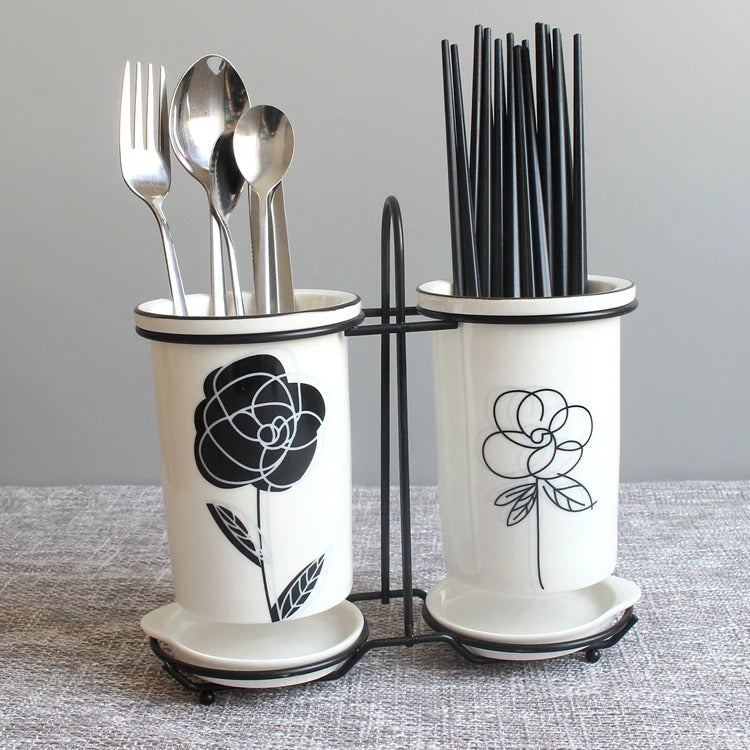 Ceramic chopsticks and utensil storage set, view 10 - MRSLM