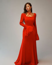 Square collar bell sleeve dress, view 8 - MRSLM