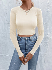 Women's round neck long sleeve knit top, view 8 - MRSLM