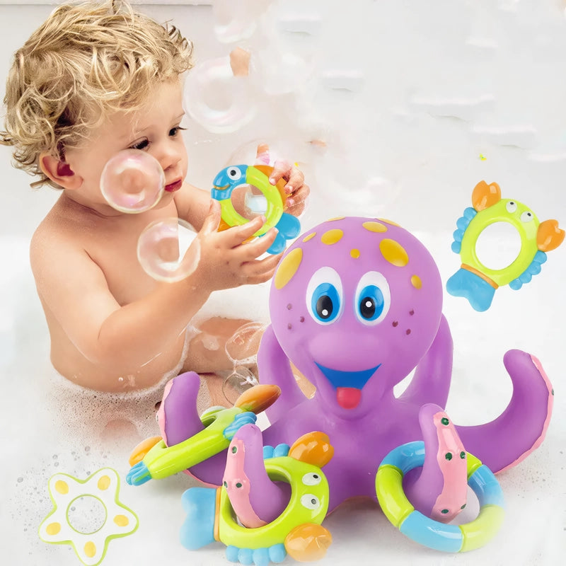 octopus bath toy with ring toss, view 4 - MRSLM