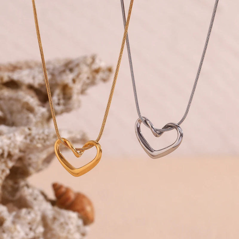 18K Gold Plated Heart Pendant Necklace with Minimalist Snake Chain - Tarnish Free & Hypoallergenic