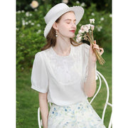 white lace puff sleeve blouse, view 3 - MRSLM