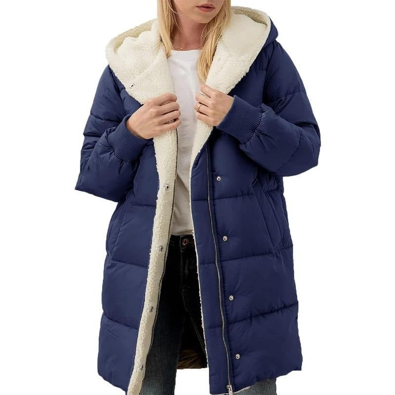 Solid Color Hooded Cotton Jacket Long Sleeve Double-sided Velvet Slim Elegant Cardigan Coat