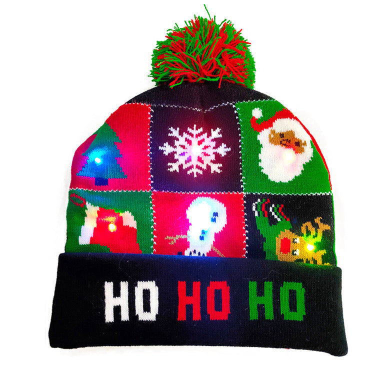 Light-up LED Christmas knit beanie with pom-pom, view 16 - MRSLM