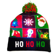 Light-up LED Christmas knit beanie with pom-pom, view 9 - MRSLM
