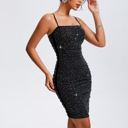 women's black rhinestone strap dress, view 3 - MRSLM