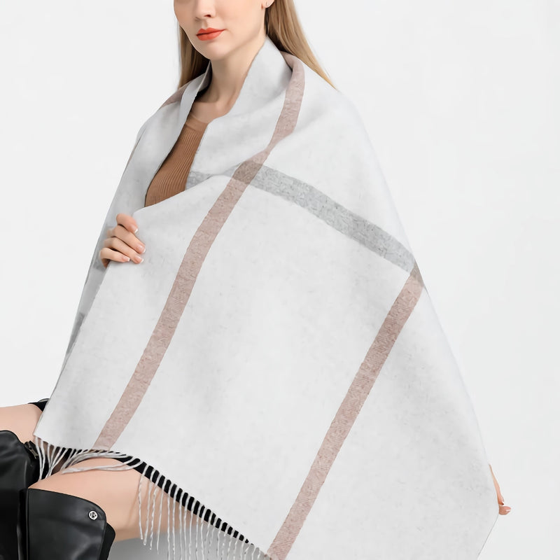 plaid wool scarf with tassels, view 7 - MRSLM